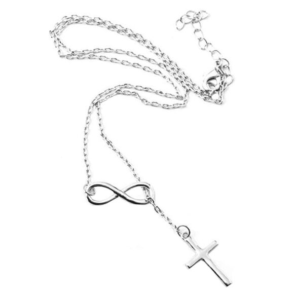 Silver Tone Infinity Cross Lariat Style Necklace - Picture 2 of 6